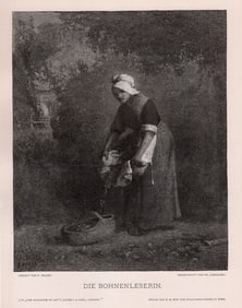 Jean-Francois Millet (French, 1814 - 1875) 1887 woodcut Die Bohnenleserin (Gathering Beans) signed