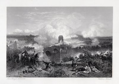 SAMUEL BOUGH SIGNED 1800s Engraving Bothwell Bridge Battle FRAMED