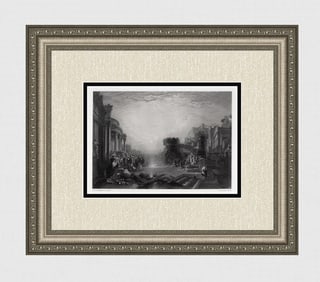 1800s JMW TURNER Engraving "Decline of Carthaginian" Framed Signed