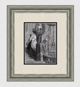 GUSTAVE DORE 1800s Orlando Furioso Woodcut Anselmo & His Host SIGNED Framed