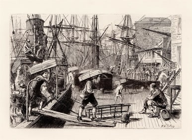 Matthew White Ridley Orange Wharf London Bridge signed 1873 etching