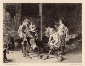 1800s Ernest Meissonier Engraving "The Game at Cards" Framed Signed