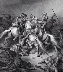 Gustave DORE 1800s Wood Engraving "Abishai Saving the Life of David" Signed Framed