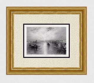 WILLIAM TURNER 1800s Engraving Approach To Venice Framed SIGNED