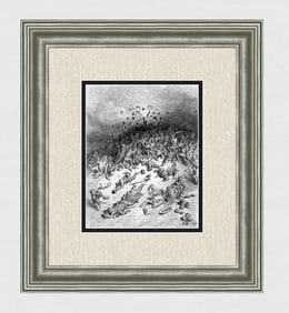 GUSTAVE DORE 1800s Woodcut Orlando Defeats Zerbino SIGNED Framed