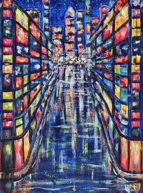 Arthur Kinslow Original Painting Nightlife 36 x 48 Inches