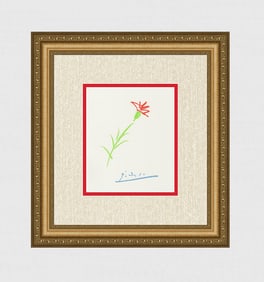 1968 Pablo PICASSO Color Lithograph "Single Red Flower" Signed Framed
