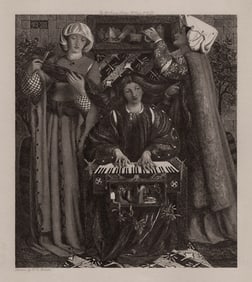 GABRIEL DANTE ROSSETTI Antique Print CHRISTMAS CAROL Signed Framed