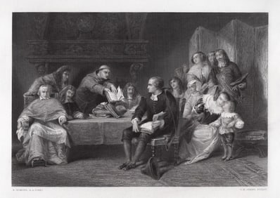 Alfred Elmore 1800S Engraving The Great Controversy FRAMED SIGNED