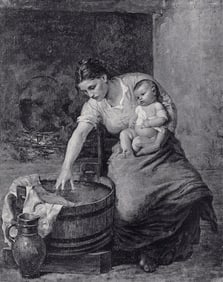 Virginie Demont-Breton 1800s Antique Print Mother & Child SIGNED Framed