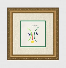 Pablo PICASSO 1968 Color Lithograph "Colorful Face" SIGNED Framed