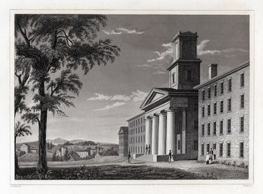 1800s Alexander Jackson DAVIS Engraving Amherst College, Mass FRAMED SIGNED