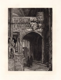 John William Inchbold Westminster Abbey etching signed