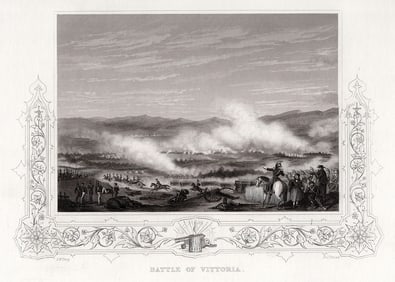 Framed 1800s GEORGE W. TERRY Engraving At the Battle of Vitoria SIGNED