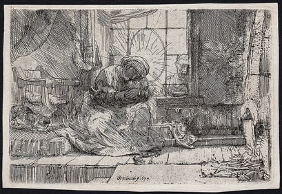 REMBRANDT Etching B63 Virgin and Child with the Cat and Snake FRAMED