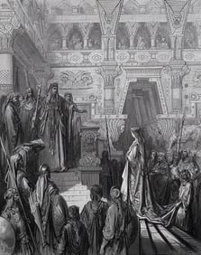 FRAMED 1800s GUSTAVE DORE Woodcut King Solomon & Queen Sheba SIGNED