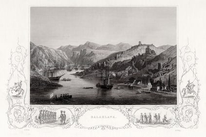 ORIGINAL H. BIBBY 1800s Engraving Balaklava Harbor SIGNED Framed