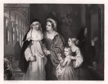 CHARLES LOCK EASTLAKE 1800s Engraving The Visit to the Nun FRAMED