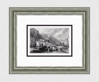 1800s William TURNER Engraving Comb Martin's Small Harbor Framed Signed