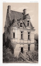 FRAMED Original Victor PETIT 1800s Lithograph Le Plessis-Dumee SIGNED