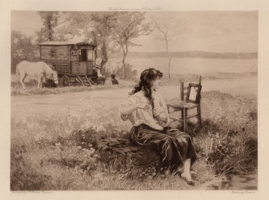 Edouard Debat-Ponsan EtchingIn In the Open Air Signed FRAMED