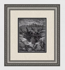 1800s GUSTAVE DORE Woodcut The Clash of Enemy Fleets SIGNED Framed