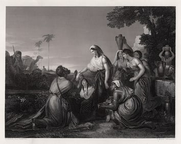 William Hilton 1800s Engraving Rebecca & Abraham's Servant Signed Framed