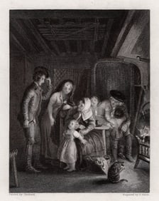 THOMAS STOTHARD Engraving Village Suitor's Welcome Signed Framed