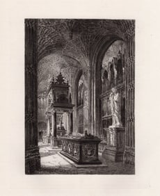 1882 Charles Henri Toussaint Chapel in Westminster Abbey etching signed