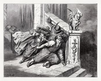 Gustave Dore 1800s Engraving The death of Bluebeard Signed Framed