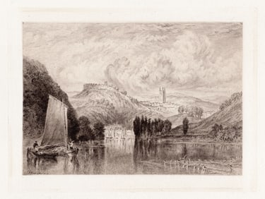 Joseph Mallord William Turner 1885 etching Totnes signed