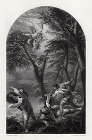 1870 TITIAN Antique Engraving The Martyr Saint Peter FRAMED SIGNED