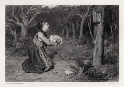 1800s William Quiller ORCHARDSON SIGNED Etching Shrine In Then Forest Framed