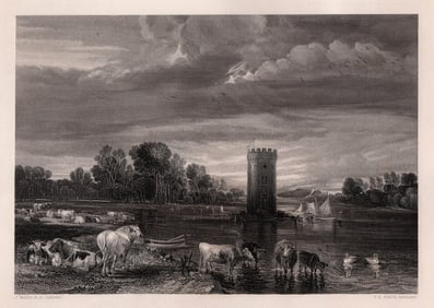 JAMES WARD SIGNED 1800s Engraving Tabley Park, Cheshire FRAMED