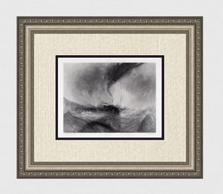 1800s TURNER Engraving Steam-Boat off a Harbour's Mouth SIGNED Framed