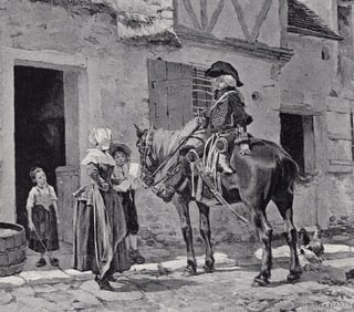 Francois FLAMENG 1800s Antique Print Soldiers' Billet FRAMED Signed