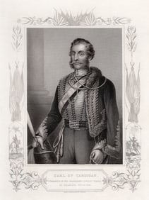 FRAMED 1800s Original Daniel J. POUND Engraving 7th Earl of Cardigan SIGNED