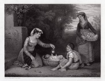 Sir Charles Lock Eastlake 1867 engraving An Italian Family signed