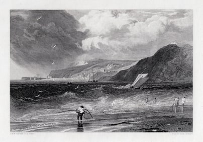 1800s William Turner Engraving Lyme Regis Signed Framed