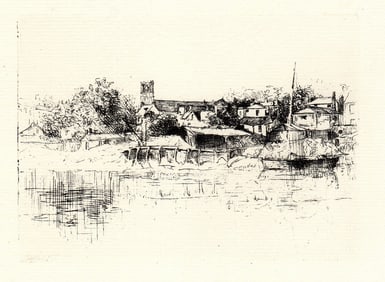 William Roberts 1871 etching Chepstow on the Wye signed