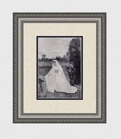 1800s L. Duplan Antique Print wreath of Immortelles SIGNED Framed