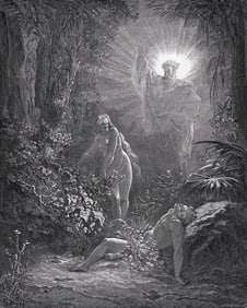 1800s GUSTAVE DORE'S BIBLE Woodcut The Formation of Eve SIGNED FRAMED