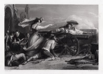 David Wilkie 1800s Engraving The Maid of Saragossa Framed Signed