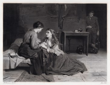 1800s Robert Herdman Engraving Effie Deans & her Sister SIGNED FRAMED