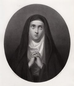 J G Schoeffer 1800s Antique Engraving The Nun in Praye FRAMED Signed