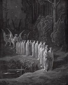 1800s Gustave DORE Divine Comedy Wood Engraving Four BeastsFRAMED Signed