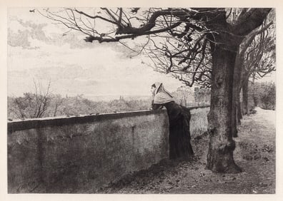 1800s Louis Emile Adan Etching Autumn Signed Framed