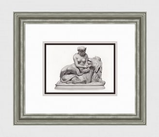 1800s Guillaume GEEFS Engraving The Young Lady & her Lion Framed