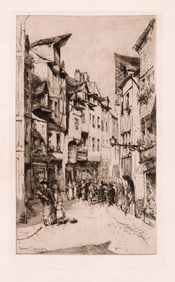 Edward Slocombe La Rue Du Vicomte, Rouen etching signed
