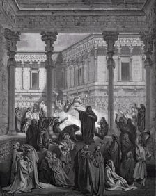 Gustave DORE 1800s Biblical Woodcut Daniel & the Priests of Bel Framed Signed